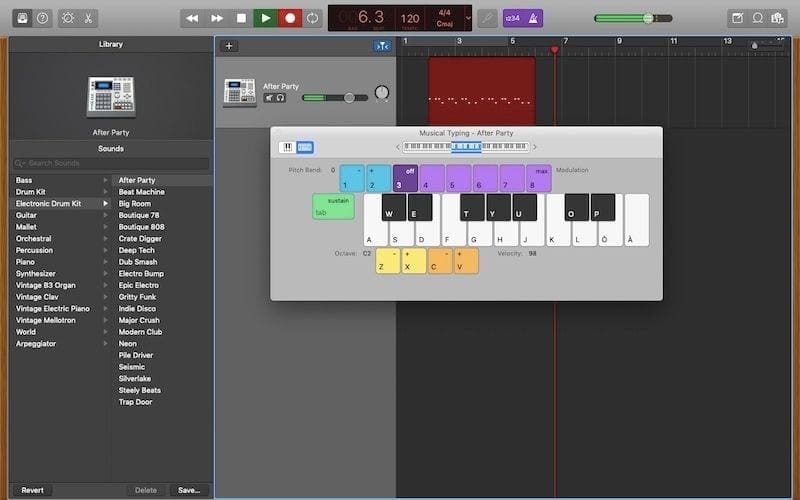 musical typing garageband