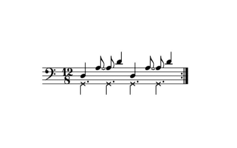 6 cross beats per measure of 12/8