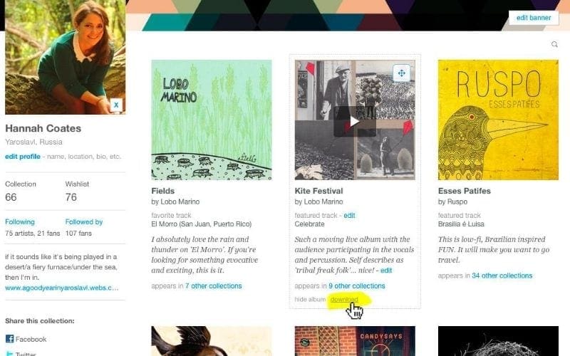 BandCamp fan page