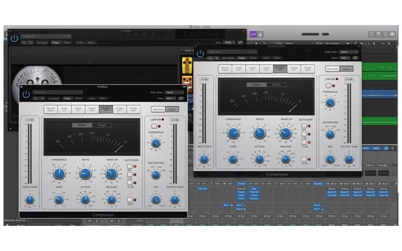 Ableton vs Logic Pro X effects chain with metering display and midi controllers 