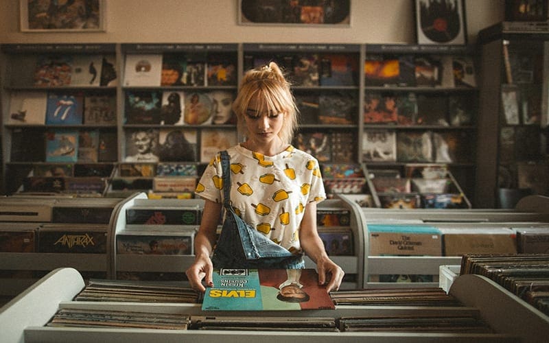 woman in record shop